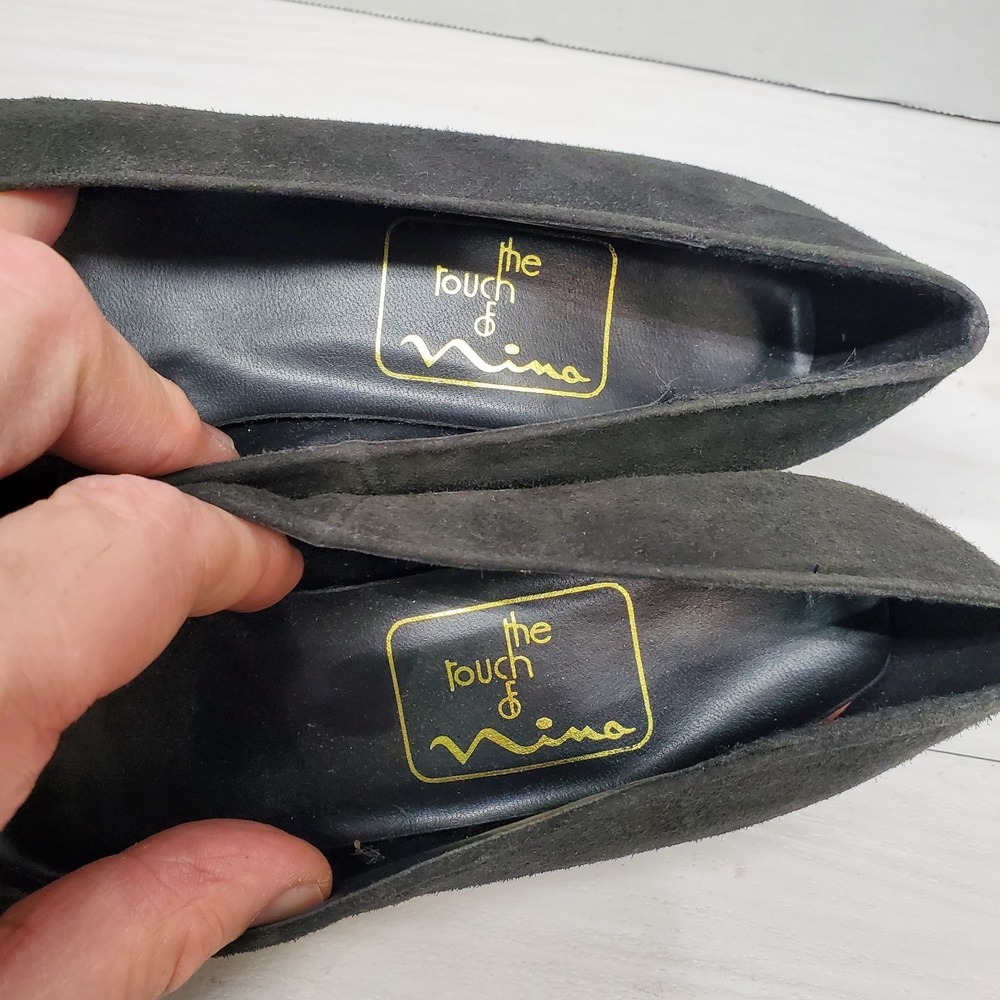 The Touch Of NINA Black Suede Leather Classic Evening Dress Heel Pump Size 6 M - Picture 10 of 16